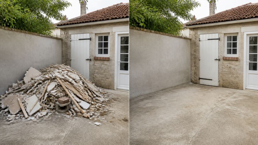 Avant après évacuation de gravats