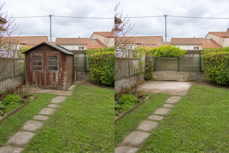 Avant après démolition d'un abri de jardin en bois vétuste